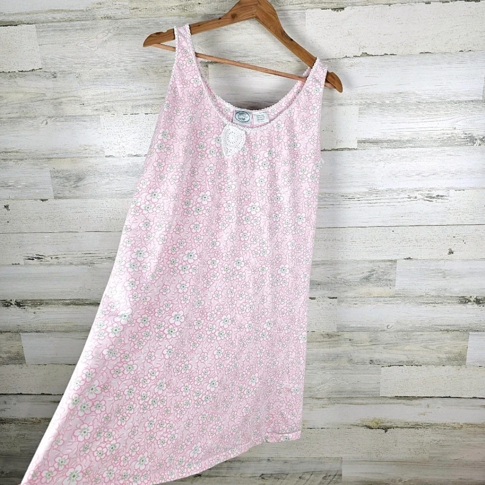 VTG Laura Ashley Nightgown XL Pink Floral Crochet Lace Coquette Cottagecore
